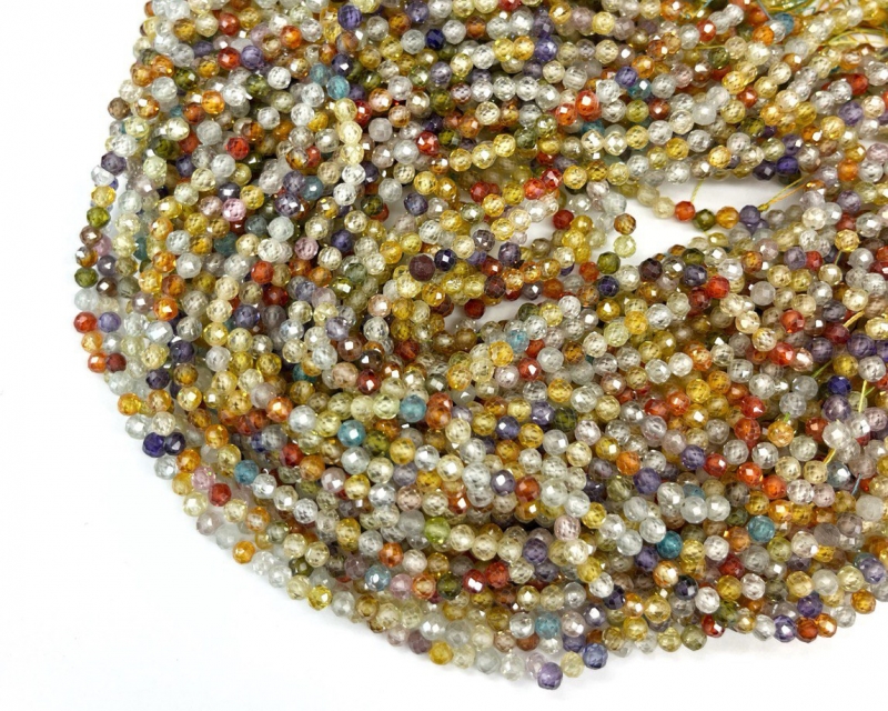 Бусины Циркон натуральный ювелирной огранки размер 4мм мультицвет